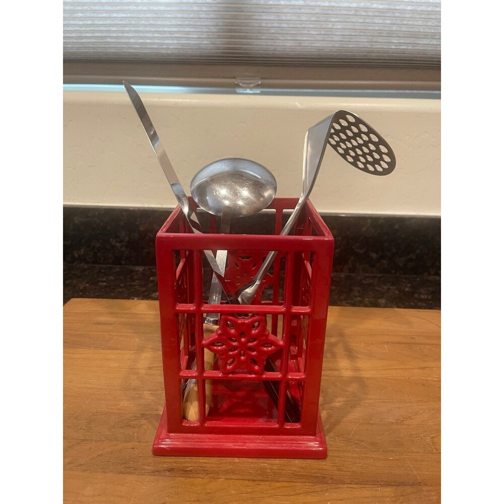 Cherry Red Enamel Cast Iron Counter Utensil Holder